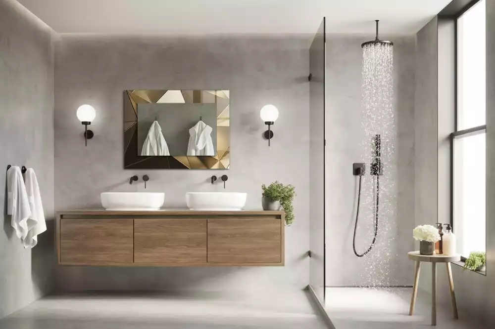 Oglindă dreptunghiulară cu decor geometric