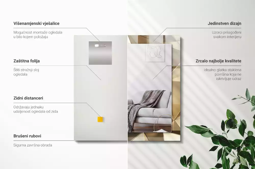 Oglindă dreptunghiulară cu decor geometric