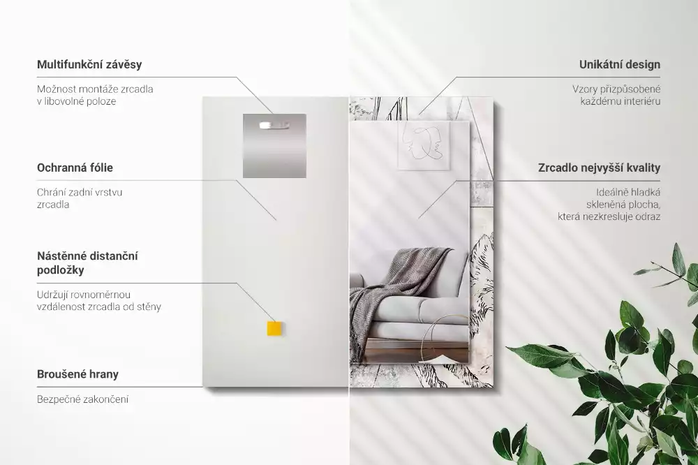 Oglindă dreptunghiulară decorativă cu motive de vulpe și cerb