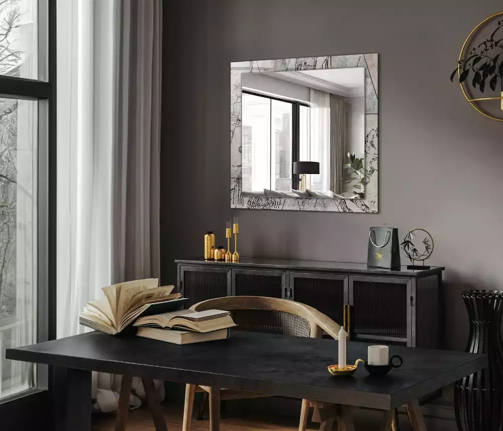 Oglindă dreptunghiulară decorativă cu motive de vulpe și cerb