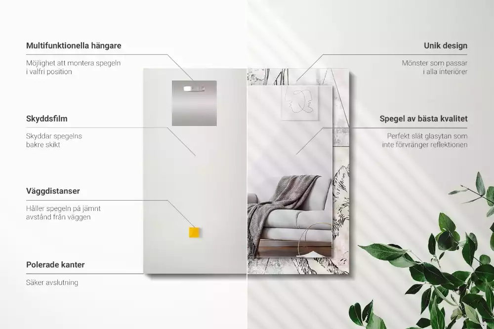 Oglindă dreptunghiulară decorativă cu motive de vulpe și cerb