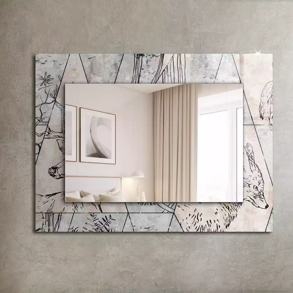 Oglindă dreptunghiulară decorativă cu motive de vulpe și cerb