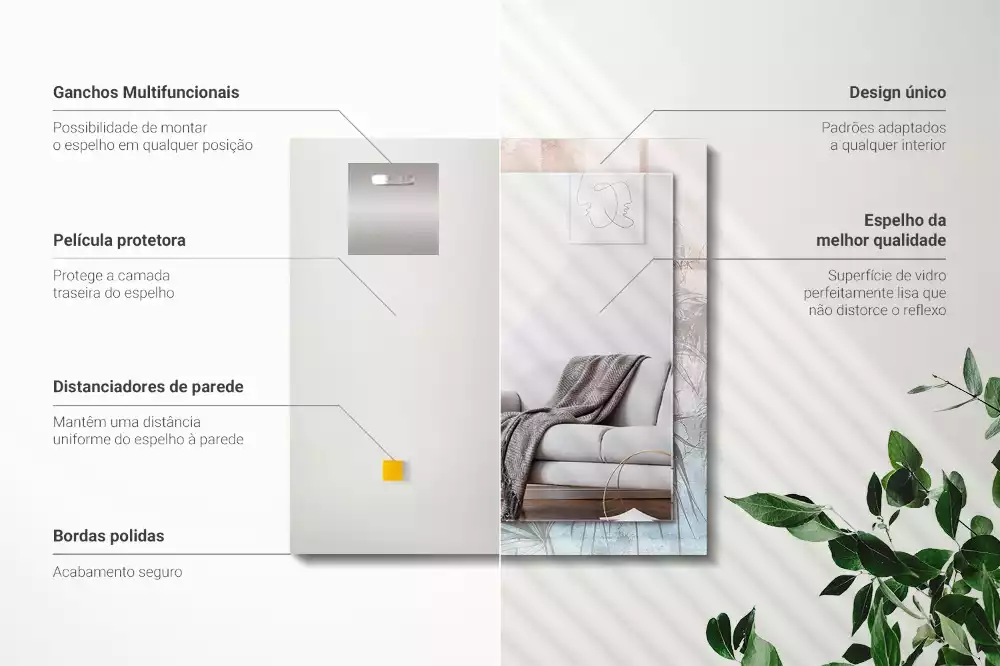 Oglindă dreptunghiulară cu imprimeu cu plante în nuanțe pastelate