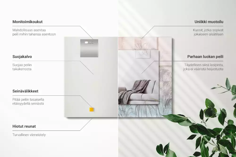 Oglindă dreptunghiulară cu imprimeu cu plante în nuanțe pastelate