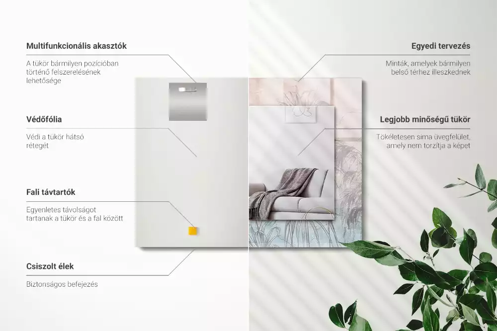 Oglindă dreptunghiulară cu imprimeu cu plante în nuanțe pastelate