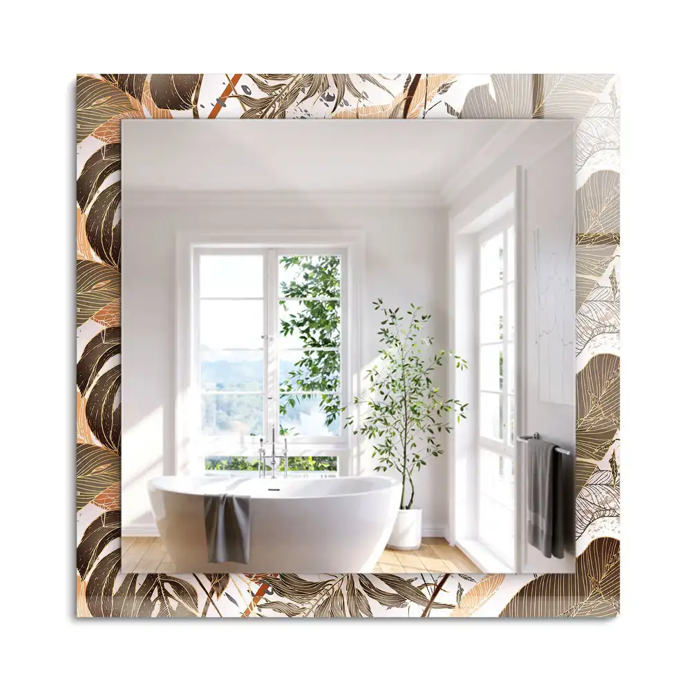 Oglindă dreptunghiulară cu ramă imprimată cu model tropical de frunze