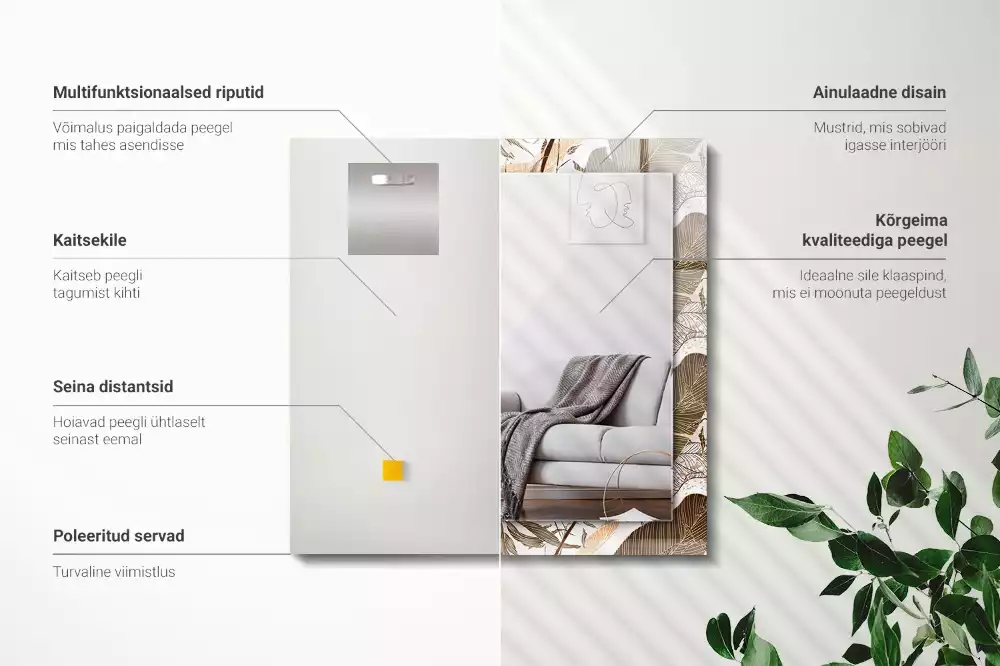 Oglindă dreptunghiulară cu ramă imprimată cu model tropical de frunze