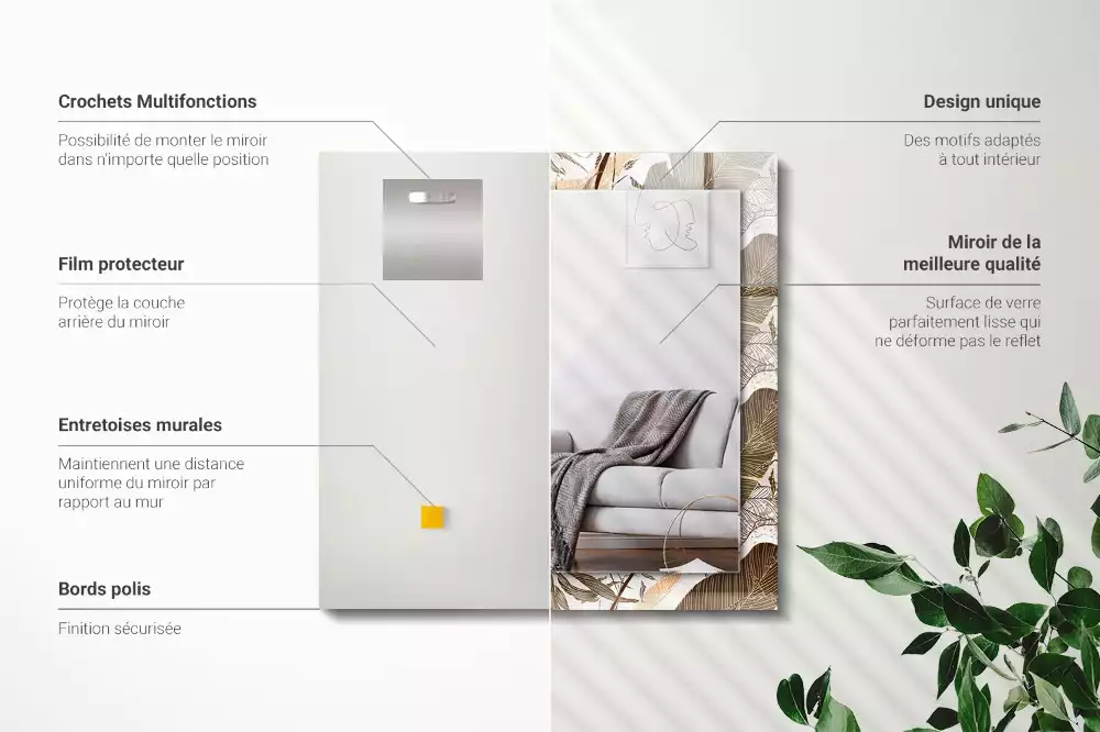 Oglindă dreptunghiulară cu ramă imprimată cu model tropical de frunze