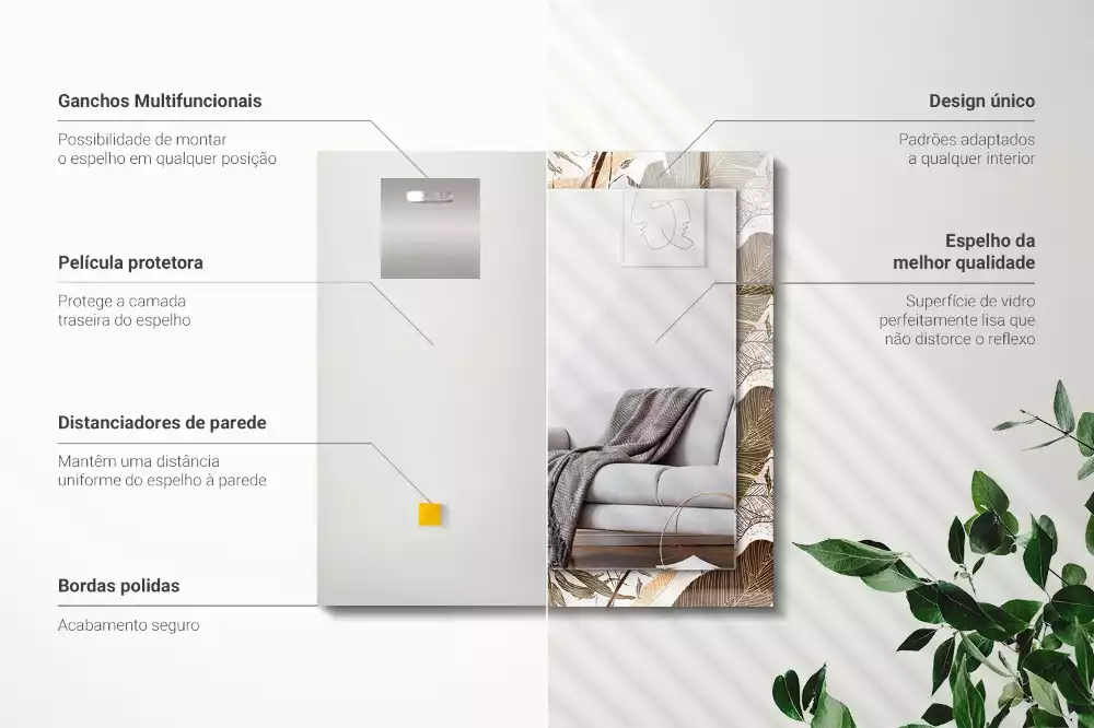 Oglindă dreptunghiulară cu ramă imprimată cu model tropical de frunze
