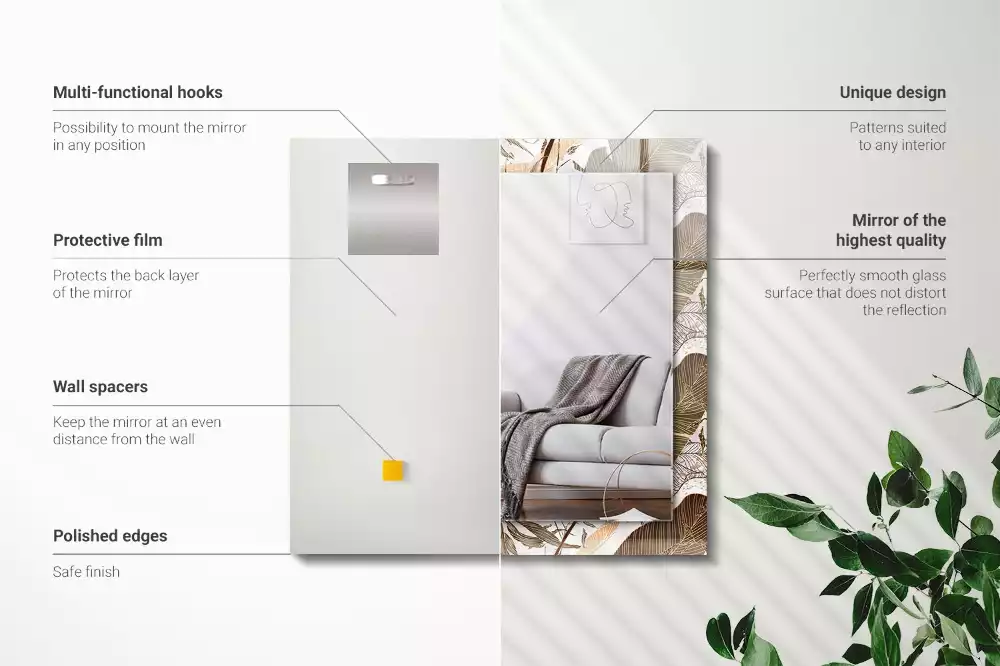 Oglindă dreptunghiulară cu ramă imprimată cu model tropical de frunze