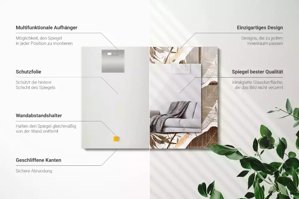 Oglindă dreptunghiulară cu ramă imprimată cu model tropical de frunze