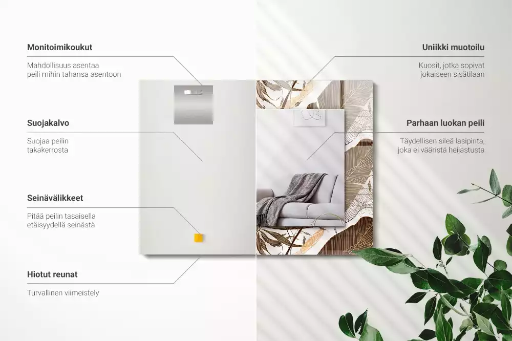 Oglindă dreptunghiulară cu ramă imprimată cu model tropical de frunze