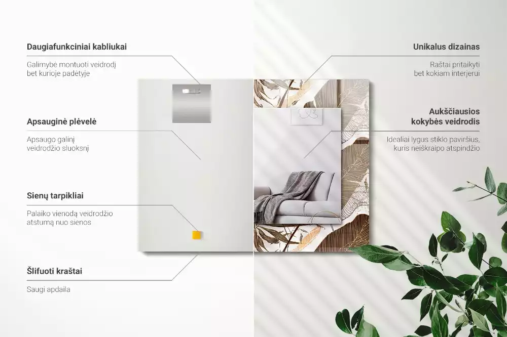 Oglindă dreptunghiulară cu ramă imprimată cu model tropical de frunze