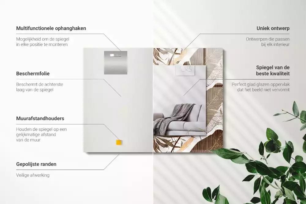 Oglindă dreptunghiulară cu ramă imprimată cu model tropical de frunze