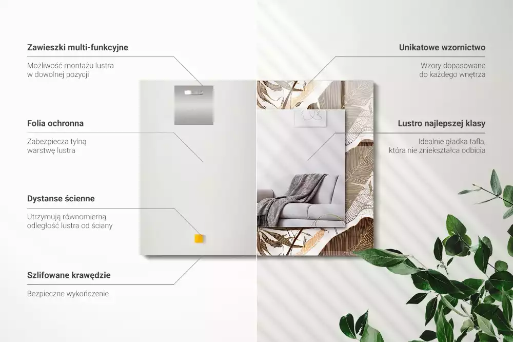 Oglindă dreptunghiulară cu ramă imprimată cu model tropical de frunze