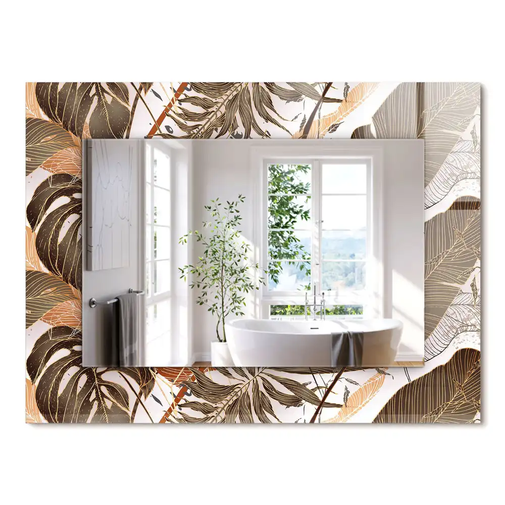 Oglindă dreptunghiulară cu ramă imprimată cu model tropical de frunze