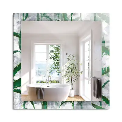 Oglindă decorativă de perete dreptunghiulară cu model frunze verzi