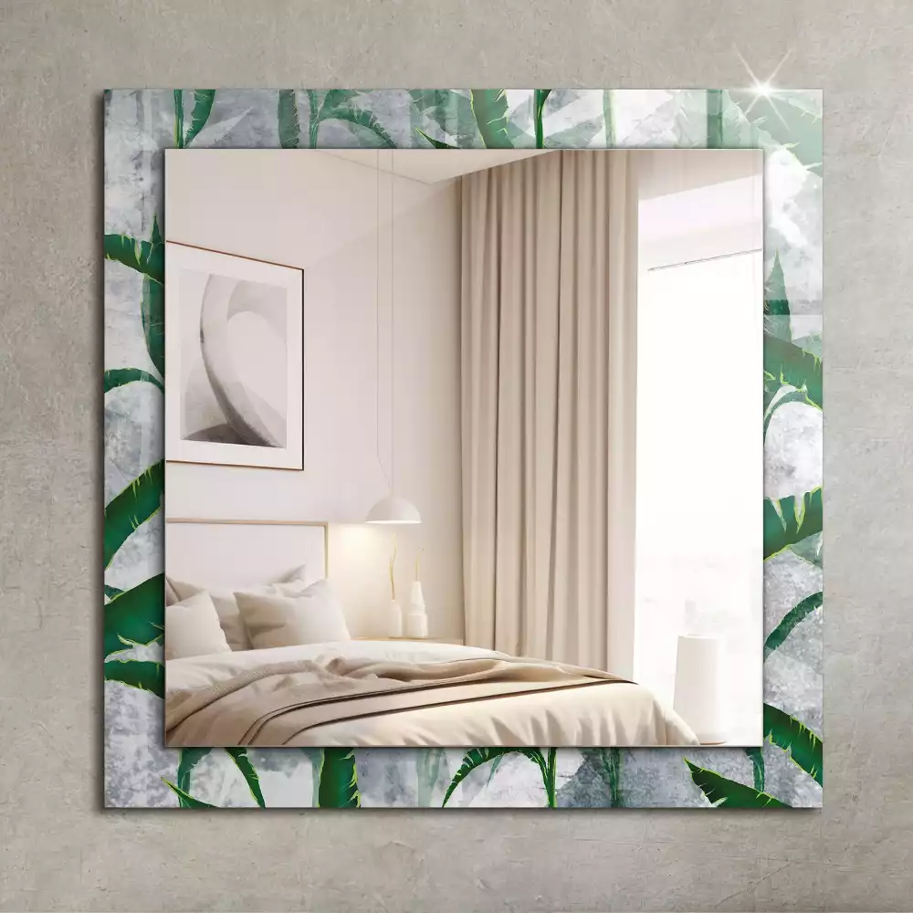 Oglindă decorativă de perete dreptunghiulară cu model frunze verzi