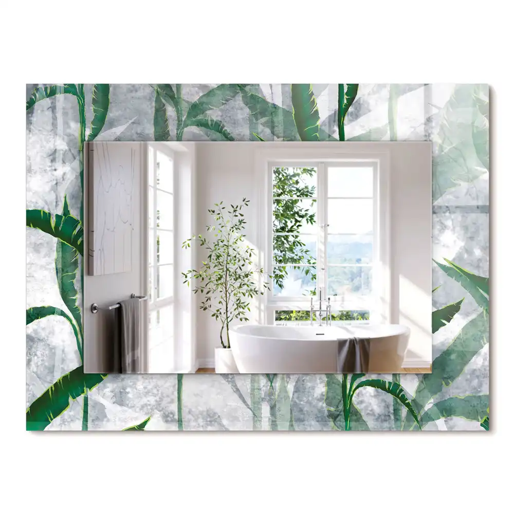 Oglindă decorativă de perete dreptunghiulară cu model frunze verzi