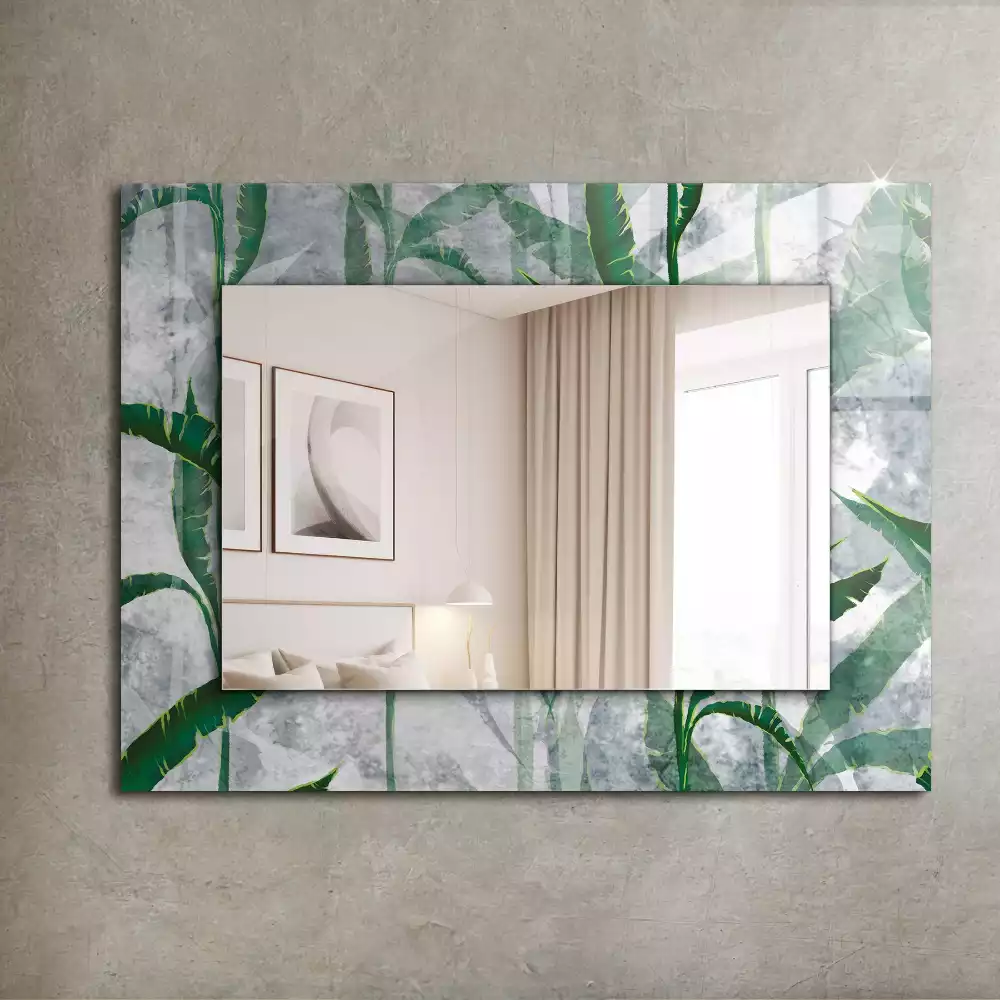 Oglindă decorativă de perete dreptunghiulară cu model frunze verzi
