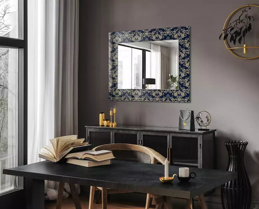 Oglindă dreptunghiulară cu imprimeu model tapet victorian