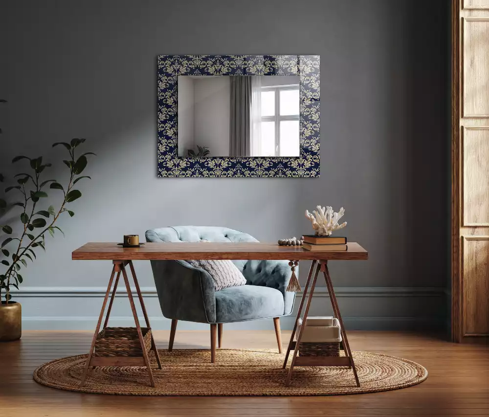 Oglindă dreptunghiulară cu imprimeu model tapet victorian