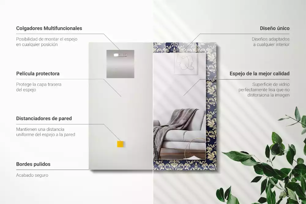 Oglindă dreptunghiulară cu imprimeu model tapet victorian