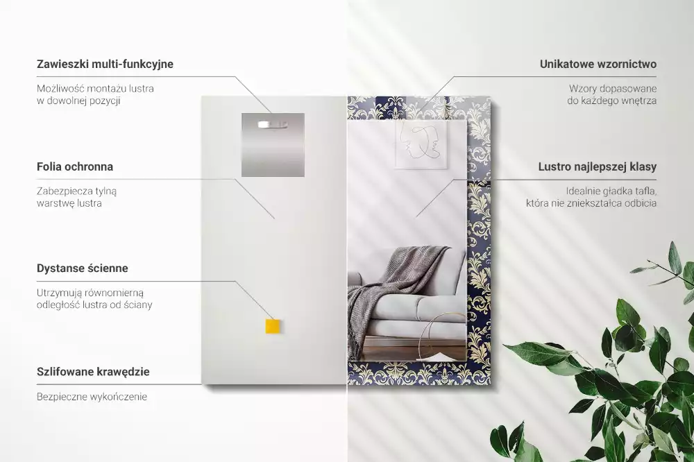 Oglindă dreptunghiulară cu imprimeu model tapet victorian