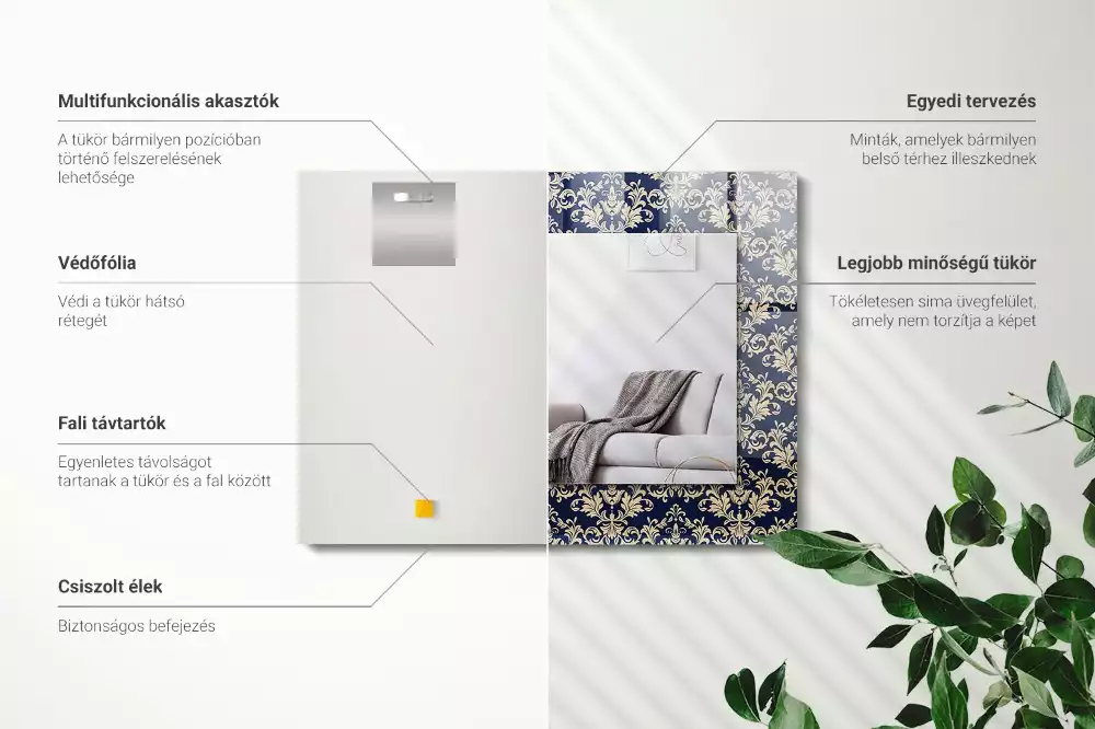 Oglindă dreptunghiulară cu imprimeu model tapet victorian