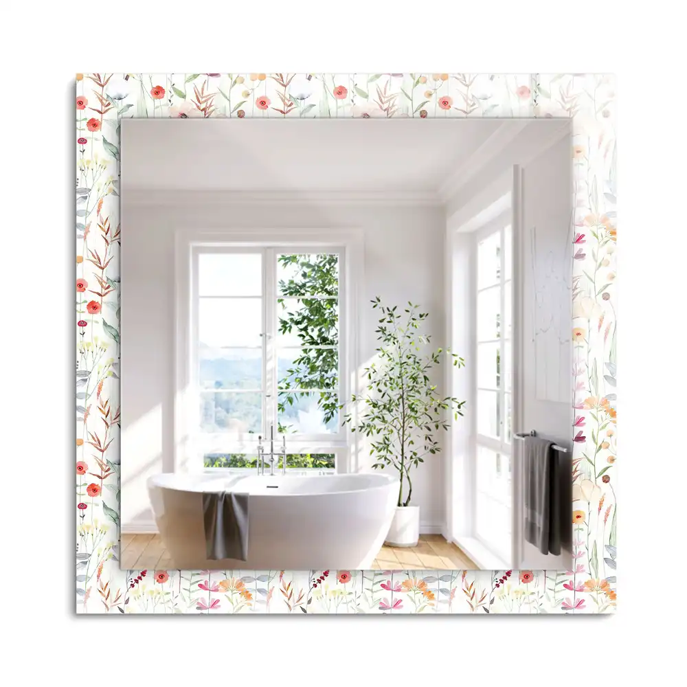 Oglindă dreptunghiulară cu decor floral în acuarelă