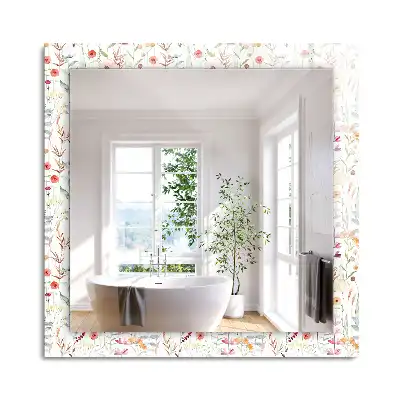 Oglindă dreptunghiulară cu decor floral în acuarelă
