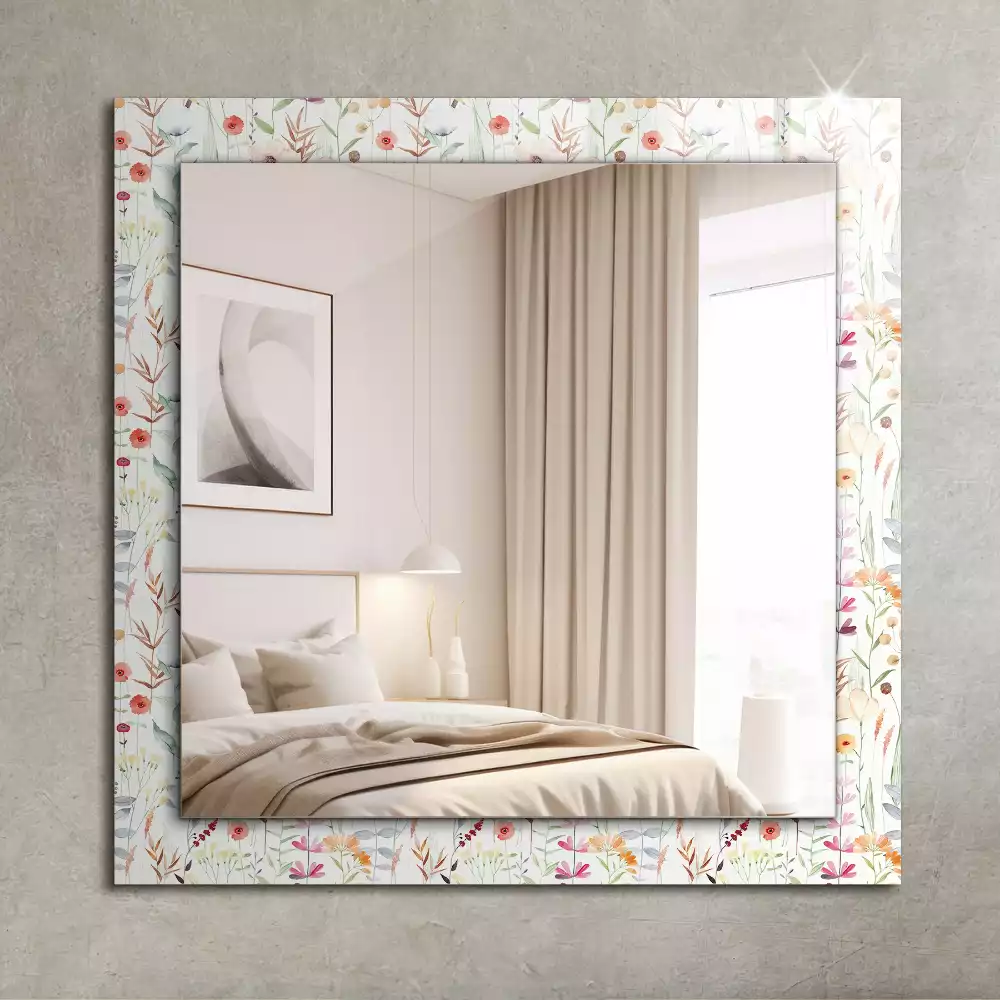 Oglindă dreptunghiulară cu decor floral în acuarelă