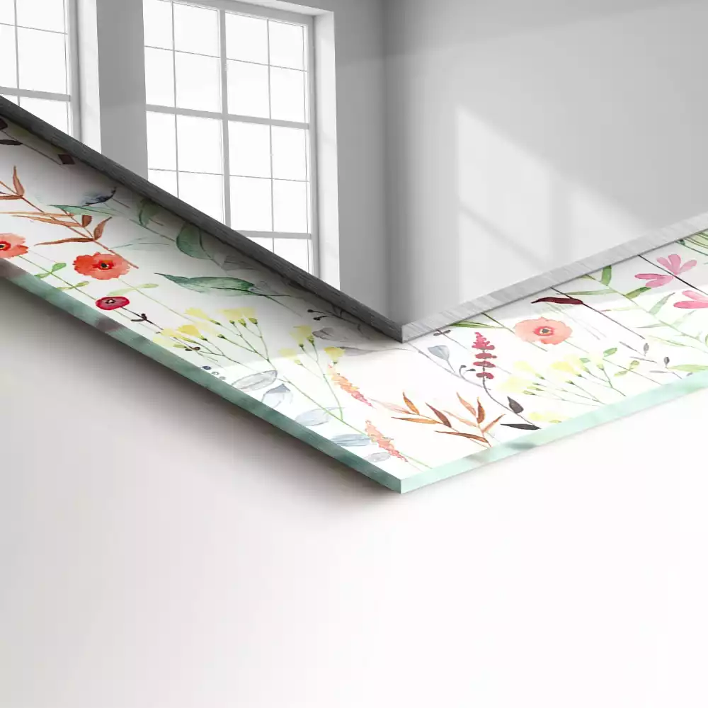 Oglindă dreptunghiulară cu decor floral în acuarelă