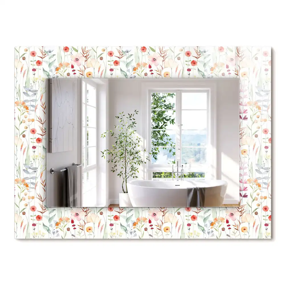 Oglindă dreptunghiulară cu decor floral în acuarelă