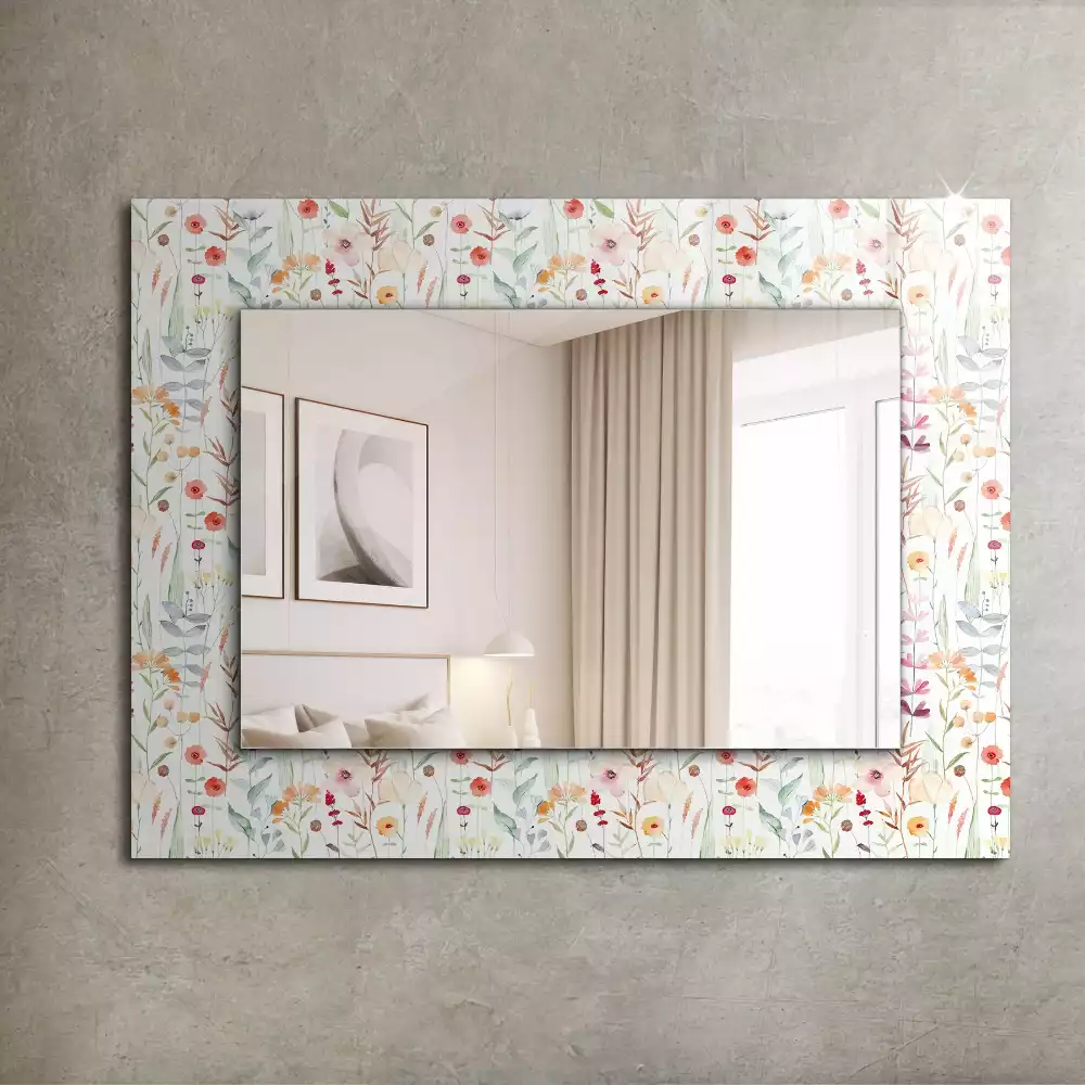 Oglindă dreptunghiulară cu decor floral în acuarelă