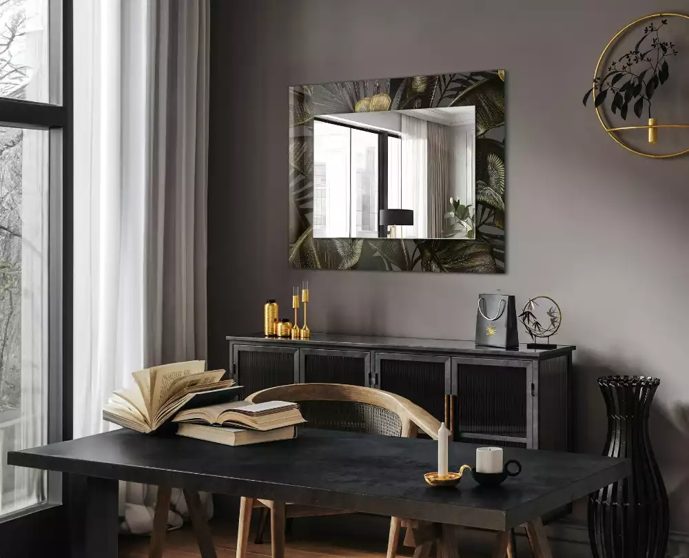 Oglindă dreptunghiulară decorativă cu flori și colibri