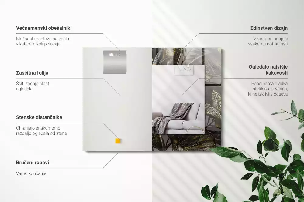 Oglindă dreptunghiulară decorativă cu flori și colibri