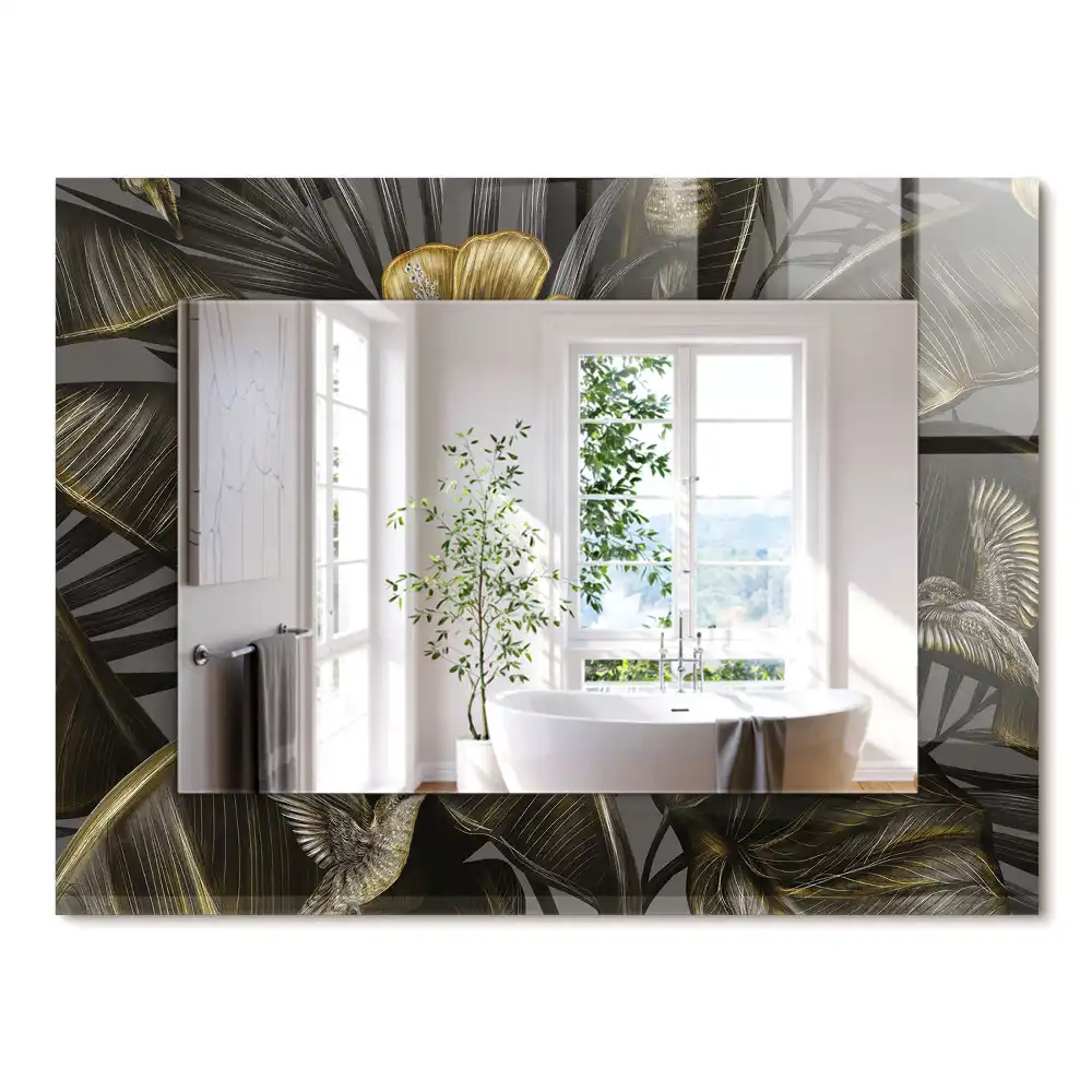 Oglindă dreptunghiulară decorativă cu flori și colibri