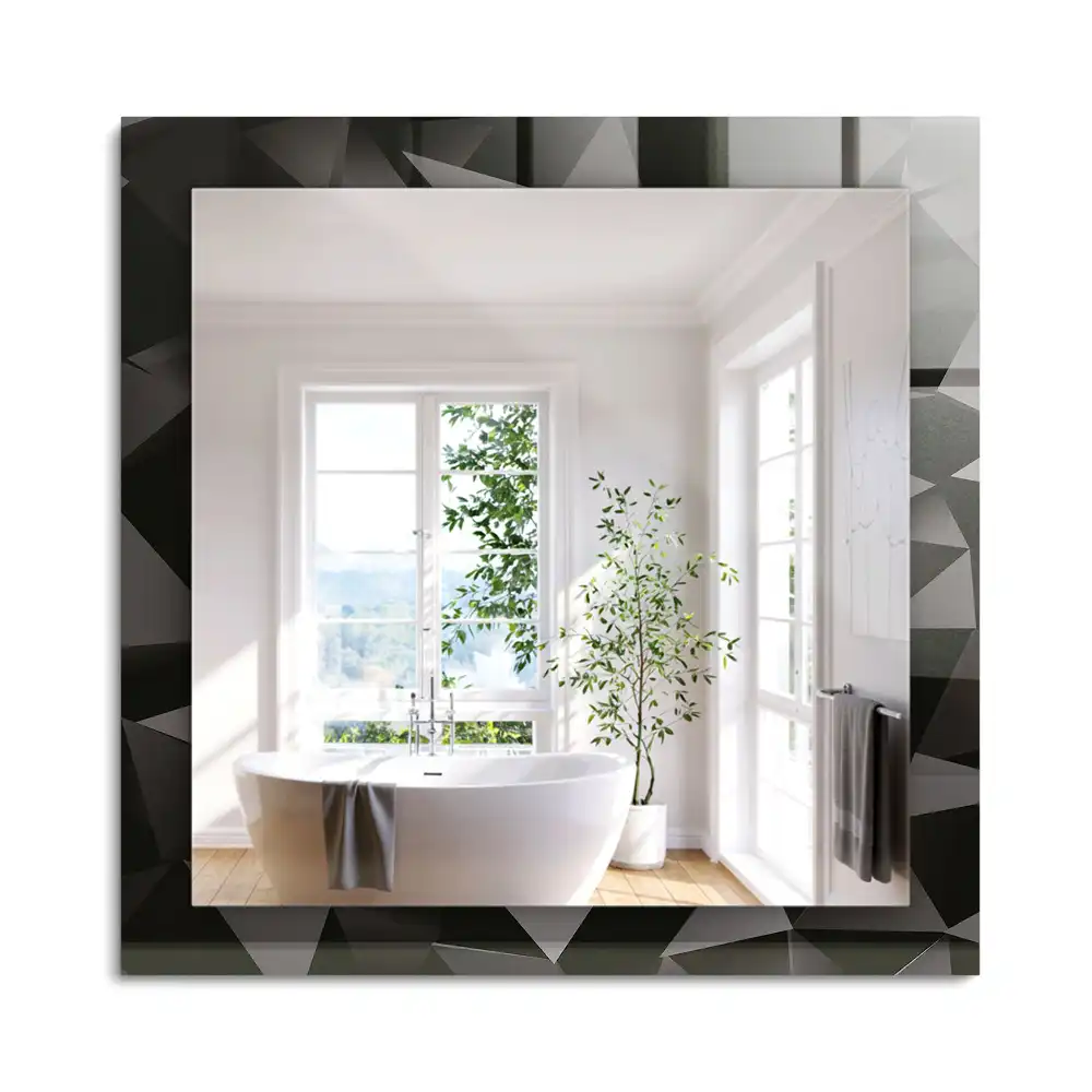 Oglindă dreptunghiulară cu ramă și imprimeu cu forme geometrice negre