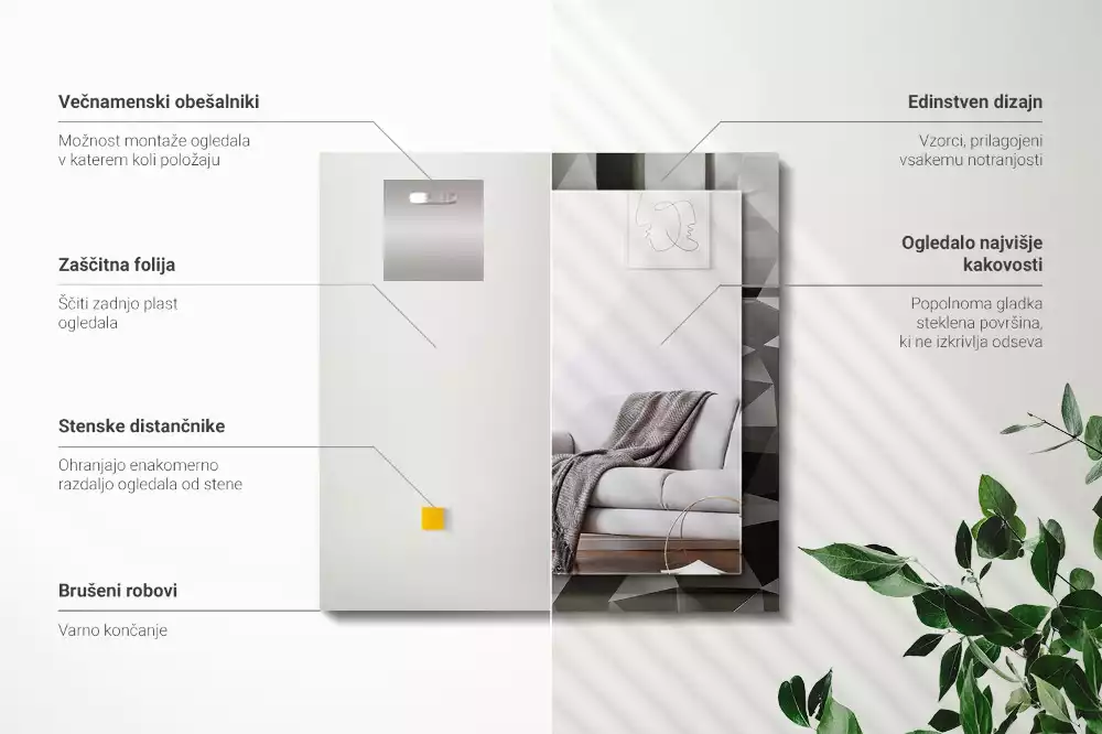 Oglindă dreptunghiulară cu ramă și imprimeu cu forme geometrice negre