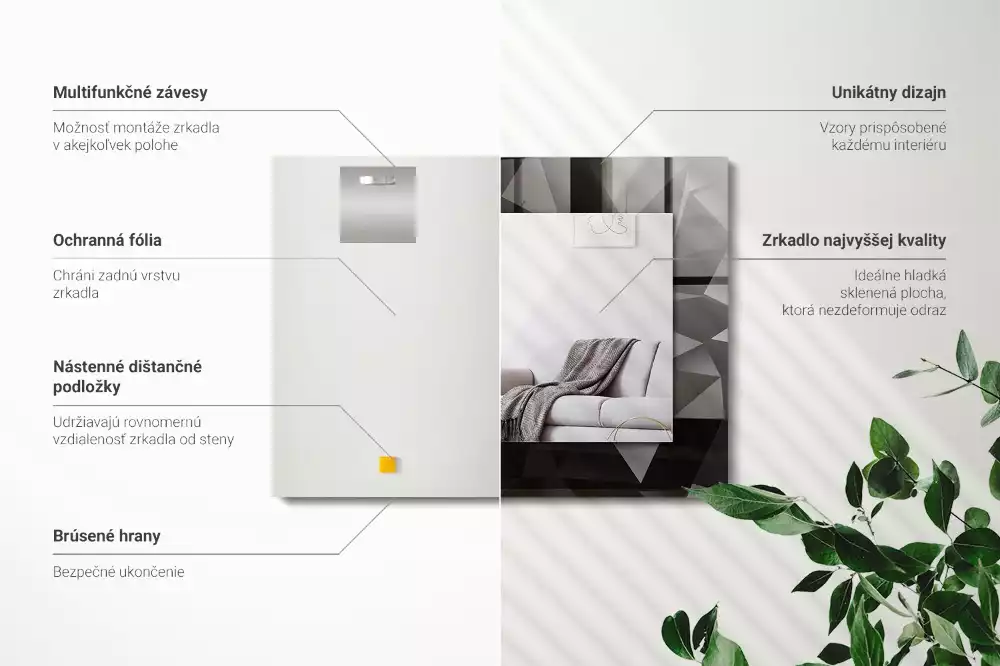 Oglindă dreptunghiulară cu ramă și imprimeu cu forme geometrice negre