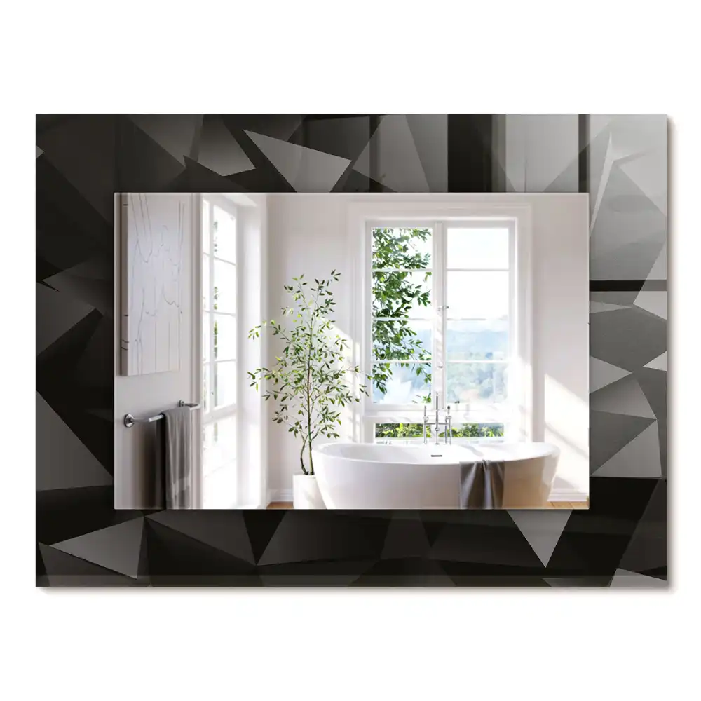 Oglindă dreptunghiulară cu ramă și imprimeu cu forme geometrice negre
