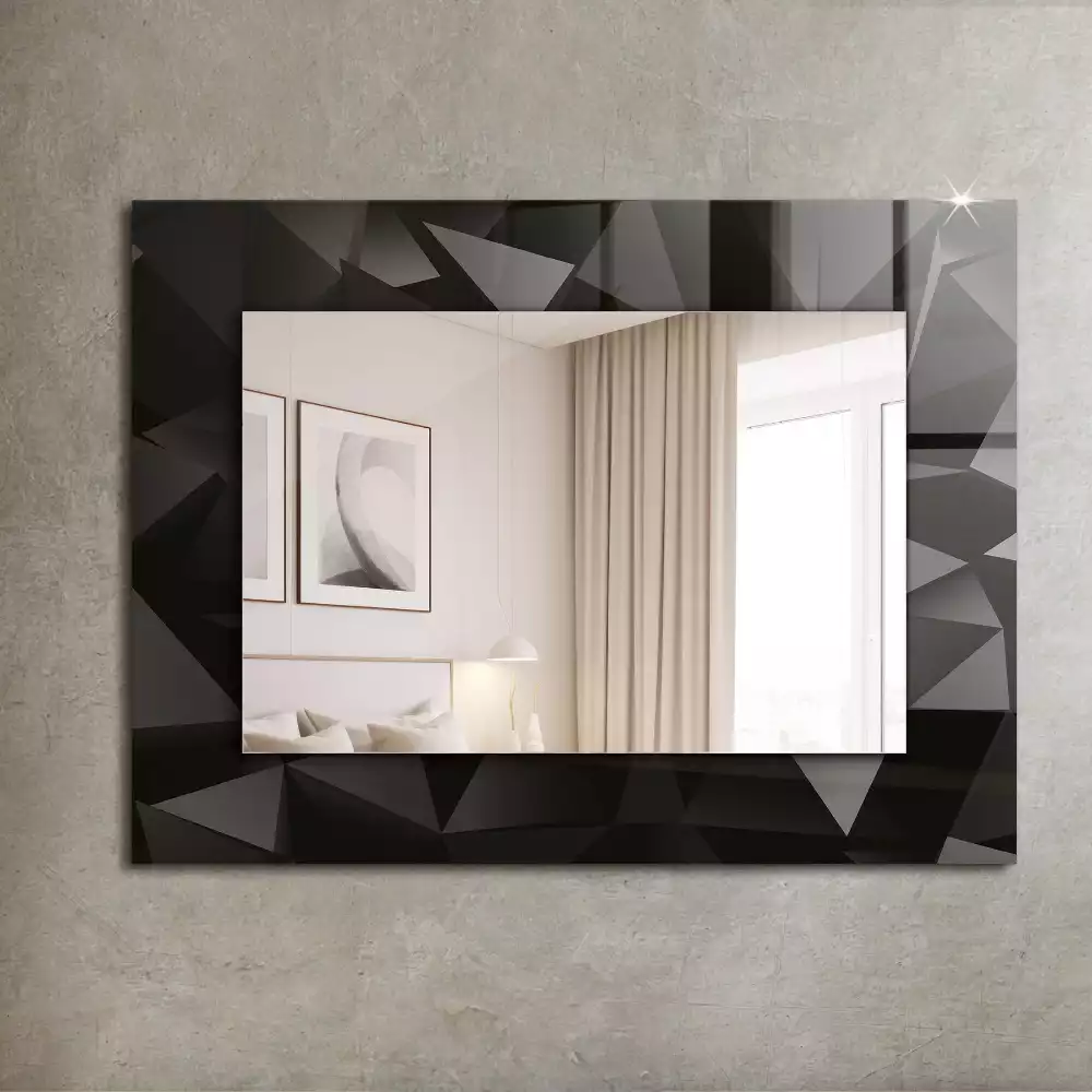 Oglindă dreptunghiulară cu ramă și imprimeu cu forme geometrice negre