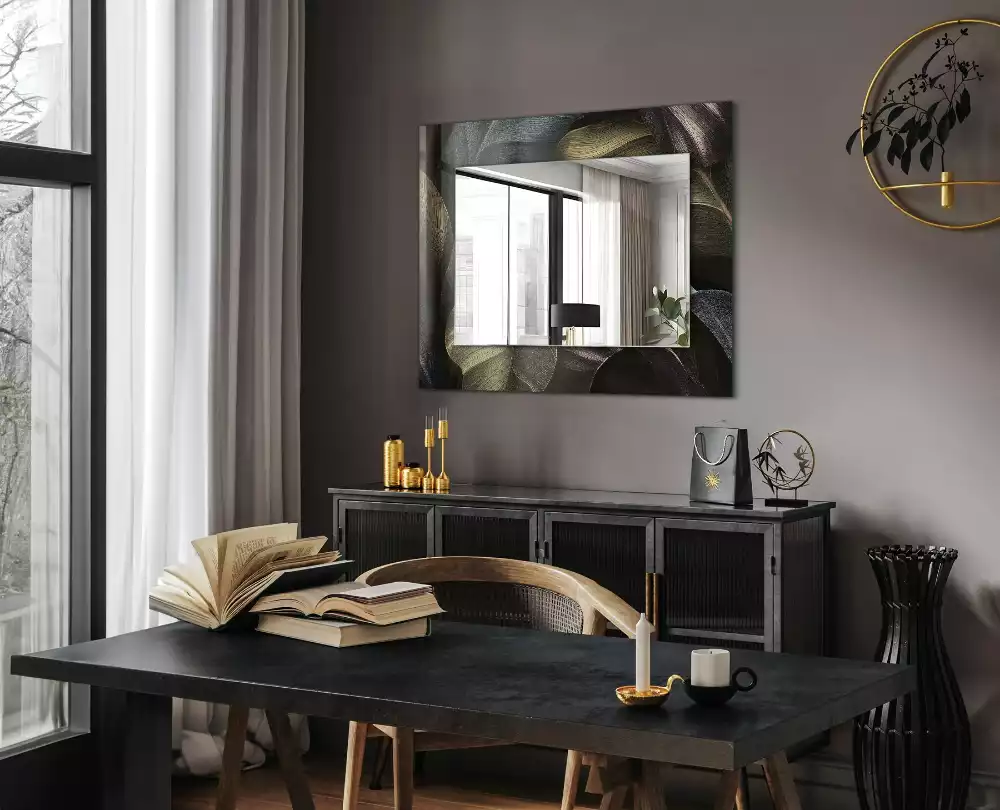 Oglindă dreptunghiulară cu decor de frunze colorate
