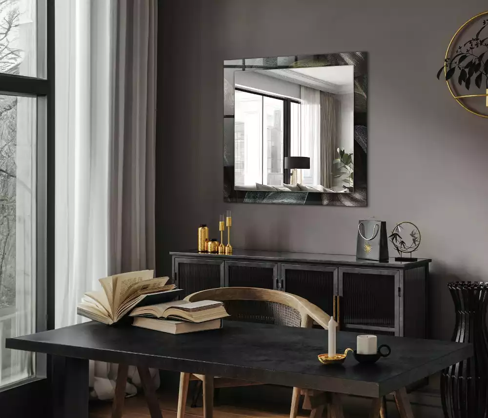 Oglindă dreptunghiulară cu decor de frunze colorate