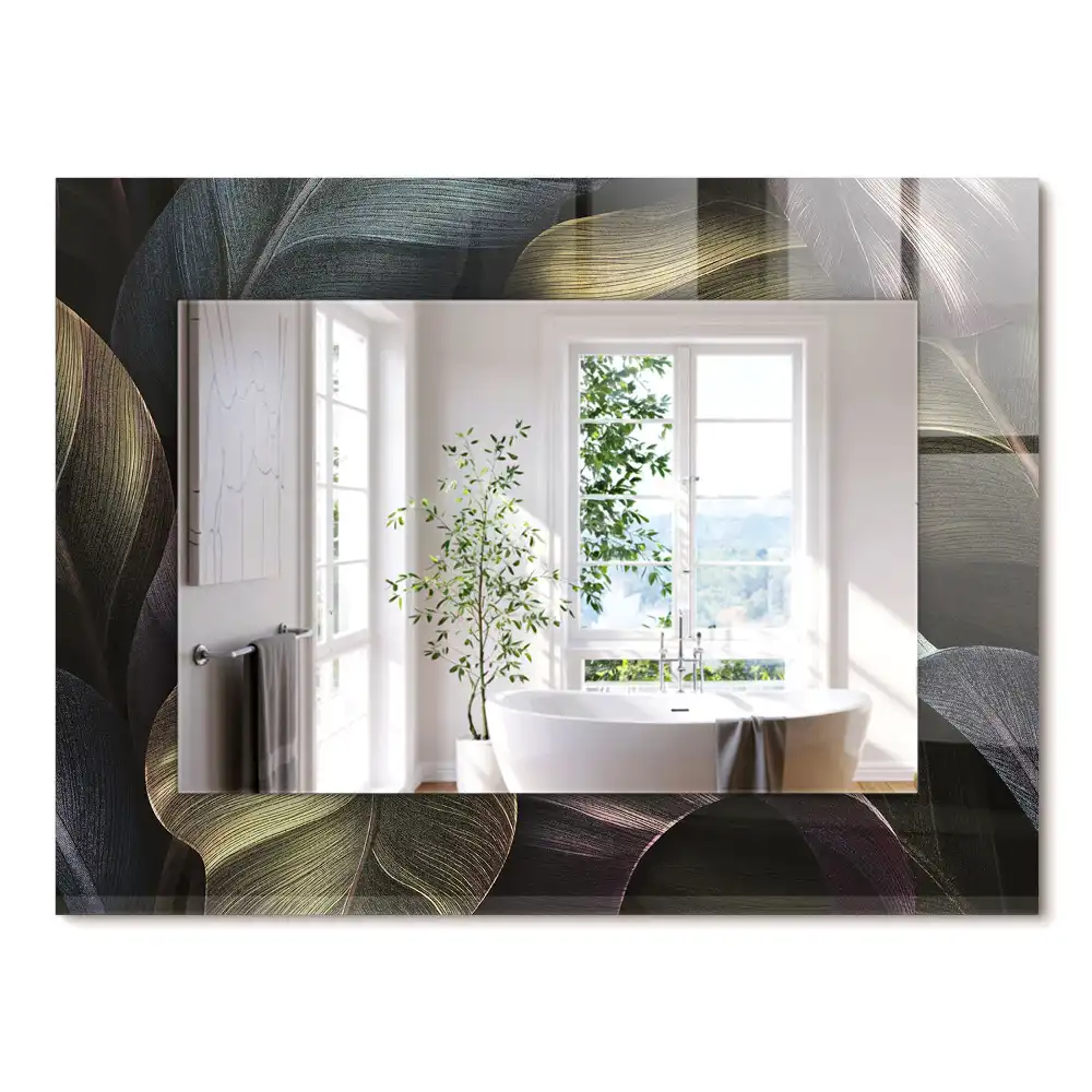 Oglindă dreptunghiulară cu decor de frunze colorate