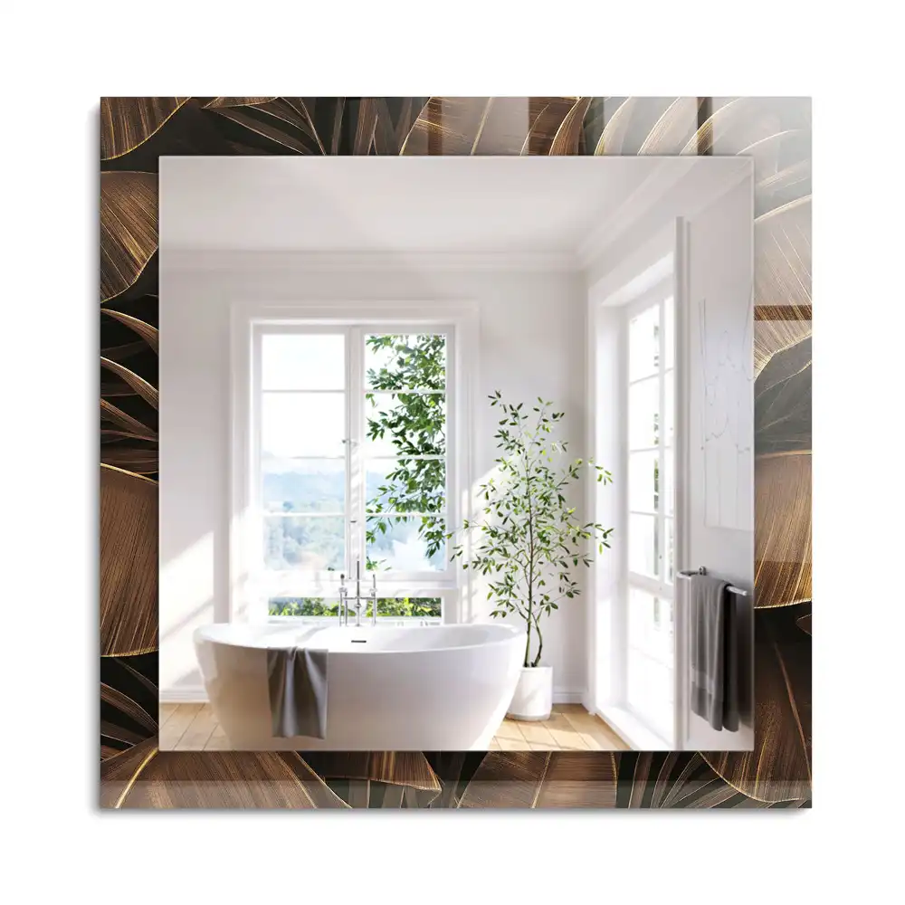 Oglindă decorativă de perete dreptunghiulară cu model de frunze tropicale