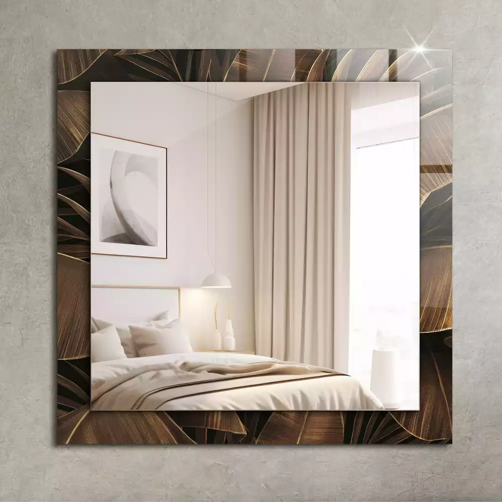 Oglindă decorativă de perete dreptunghiulară cu model de frunze tropicale