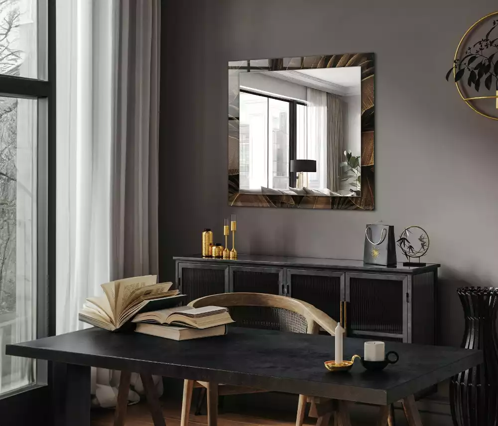 Oglindă decorativă de perete dreptunghiulară cu model de frunze tropicale