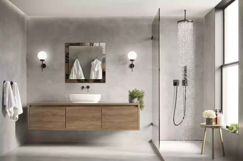 Oglindă decorativă de perete dreptunghiulară cu model de frunze tropicale